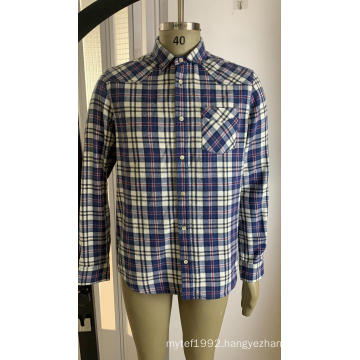 Men's Cotton Single Pocket Plaid Shirt